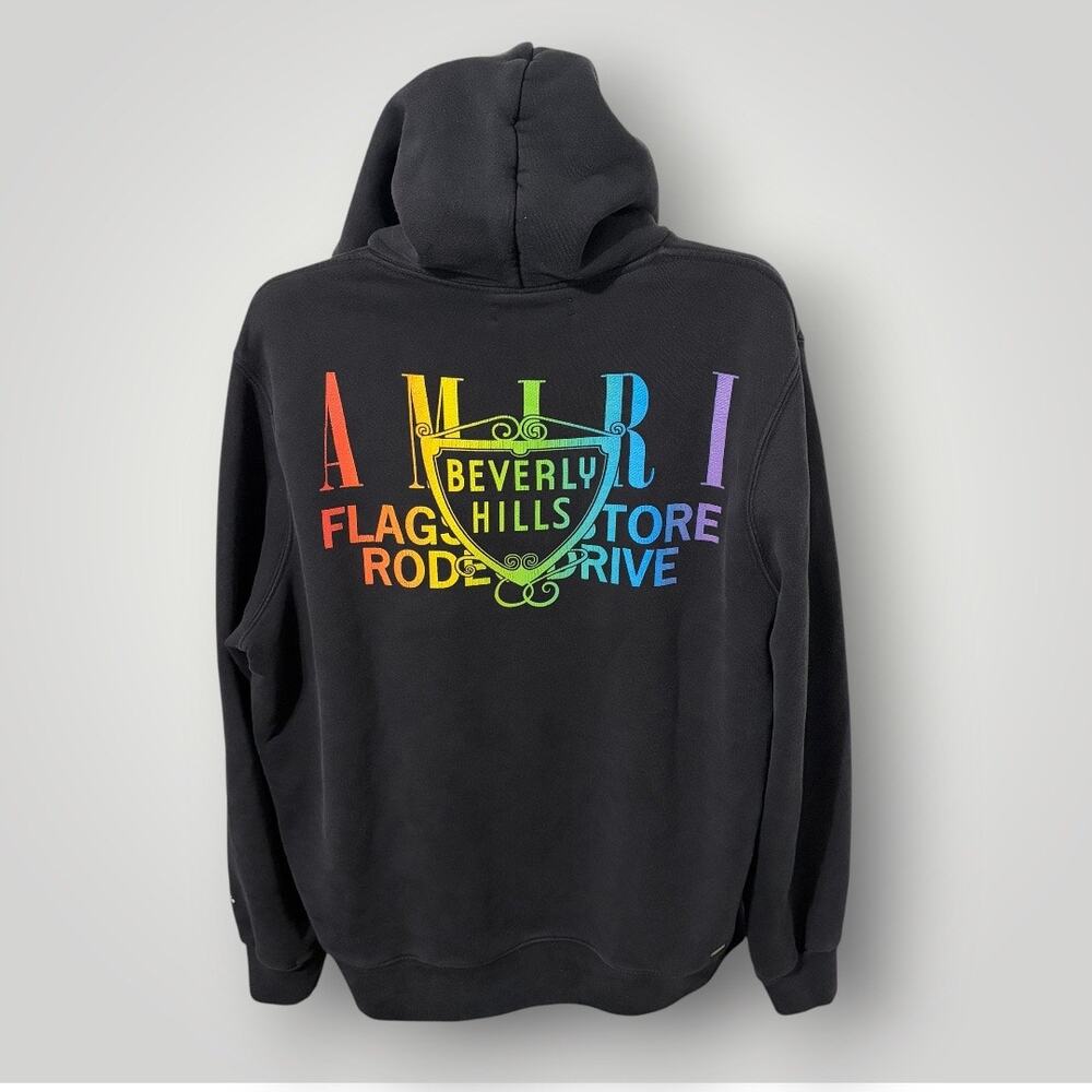 AMIRI Beverly Hills Exclusive Rainbow Shield Black Hoodie Mens Size XL Authentic